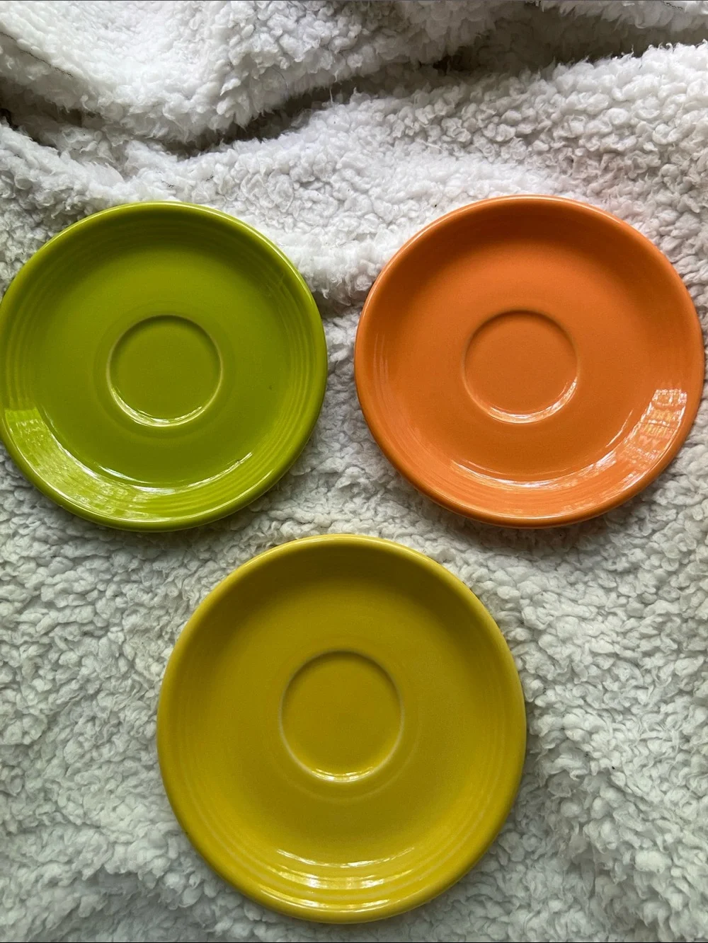 Contemporary Fiesta Ceramic Saucers in Lemongrass, Poppy & Sunflower - Set of 3